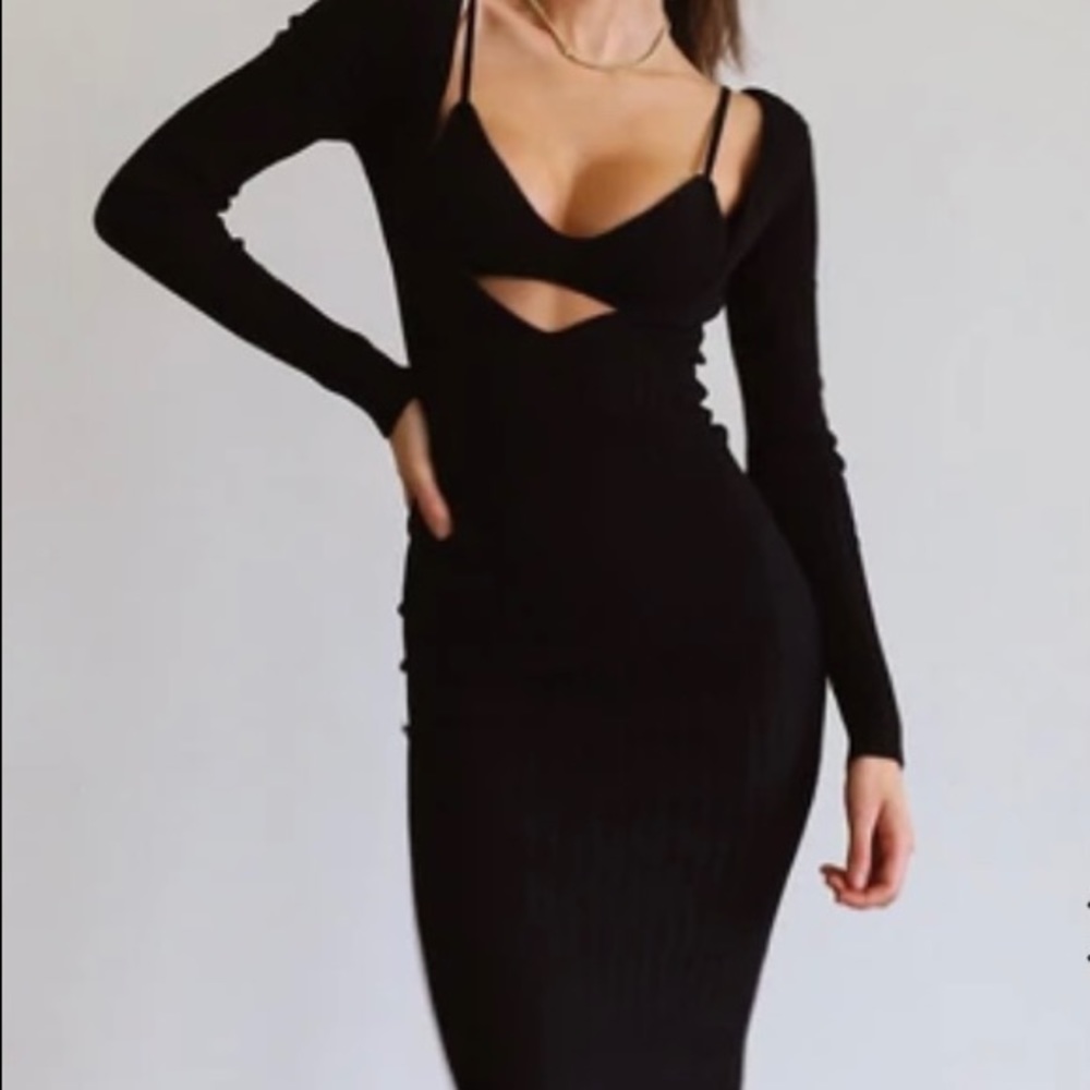 Black rib knit dress w bralet